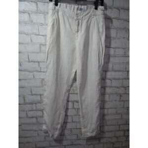 $178 JW Los Angeles Johnny Was White Linen Casual Straight Leg Pants XS NEW J753